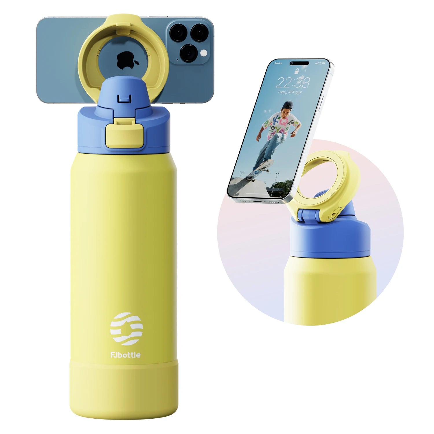 Magnetic Sports Water Bottle: Insulated Stainless Steel Thermos with Phone Holder and Large Capacity