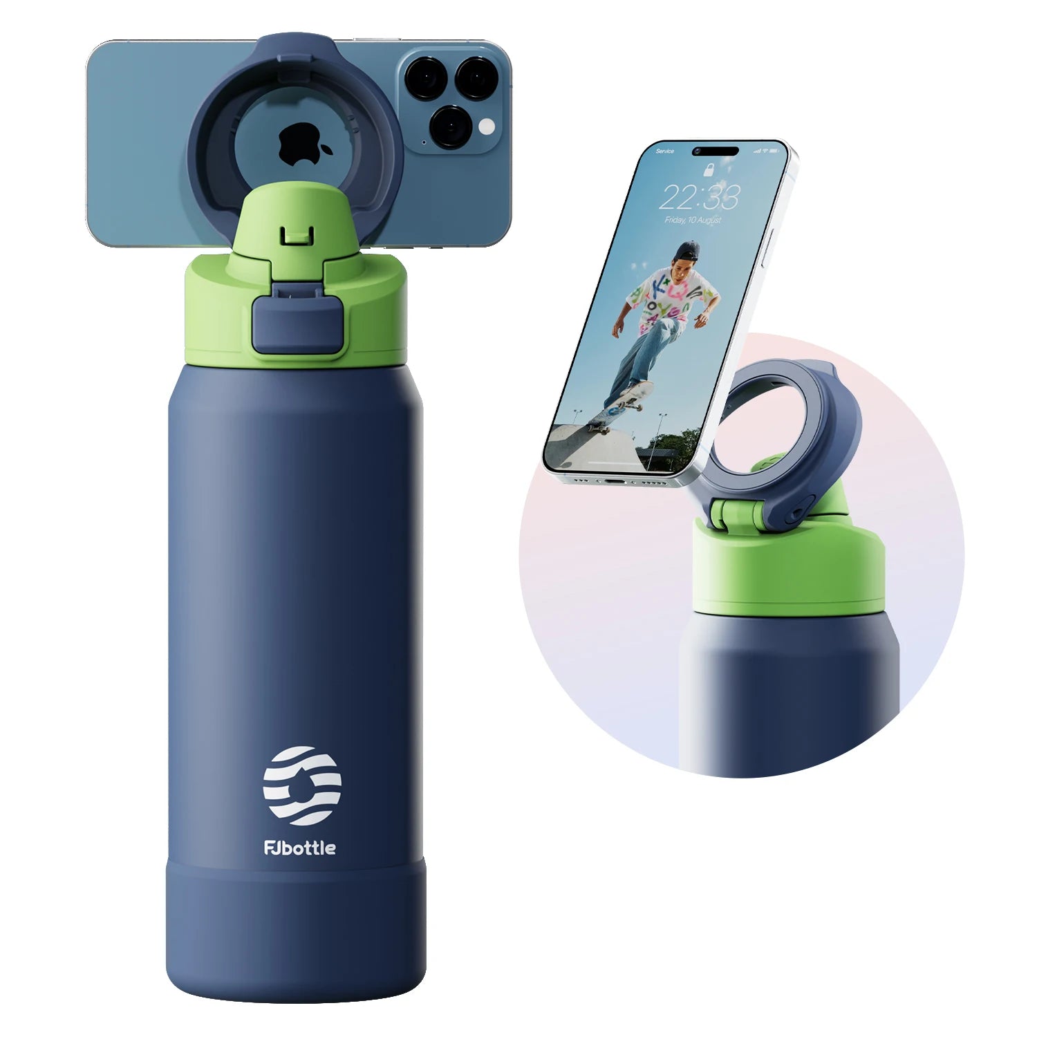 Magnetic Sports Water Bottle: Insulated Stainless Steel Thermos with Phone Holder and Large Capacity
