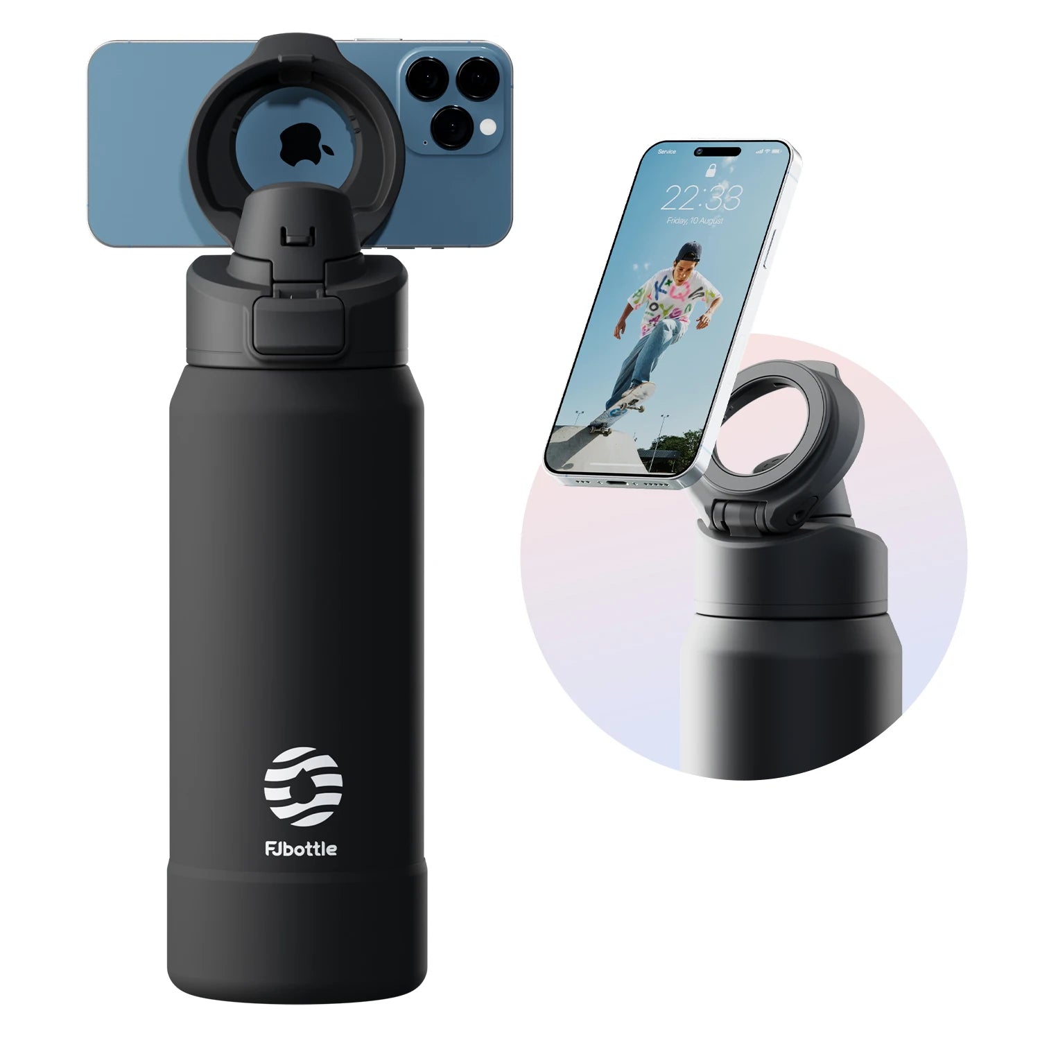 Magnetic Sports Water Bottle: Insulated Stainless Steel Thermos with Phone Holder and Large Capacity