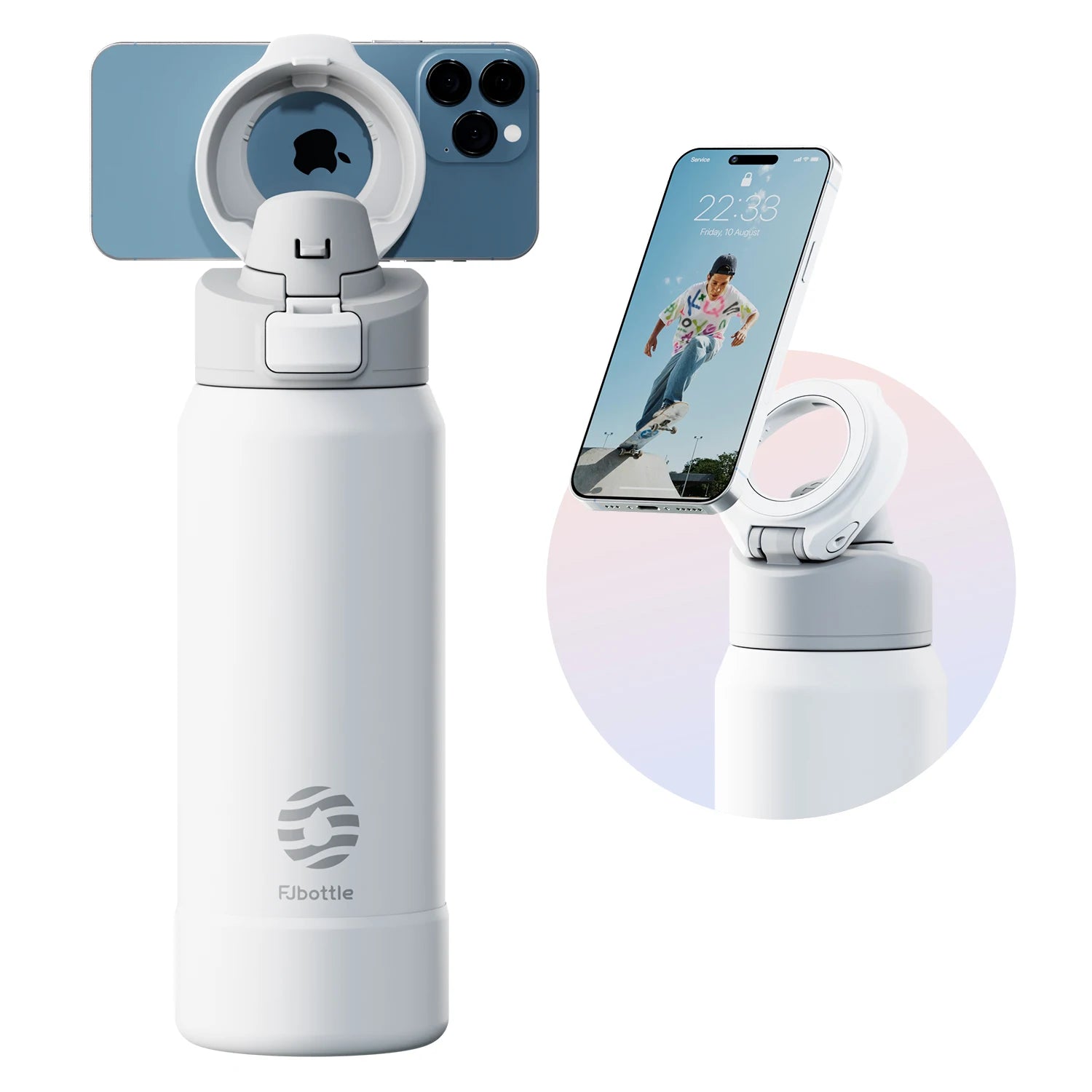 Magnetic Sports Water Bottle: Insulated Stainless Steel Thermos with Phone Holder and Large Capacity